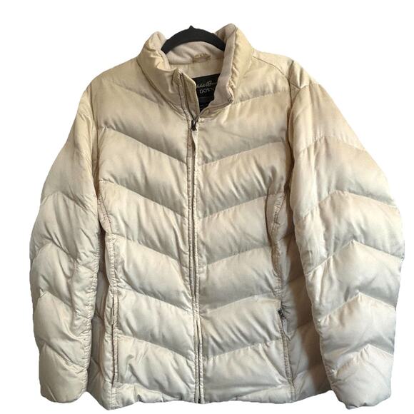 Eddie Bauer Women’s Goose Down Coat Cream Sz 1X Ski Winter Snow - Picture 1 of 7